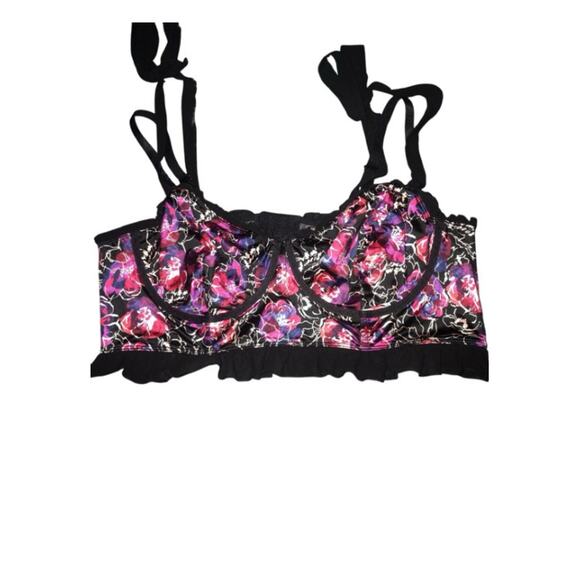 Torrid X Betsey Johnson Floral Print Black Pink Ruffled Longline Bra Size 2 D - Picture 1 of 10
